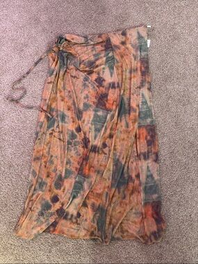 Free People Tie-Dye Maxi Skirt in Rust & Olive